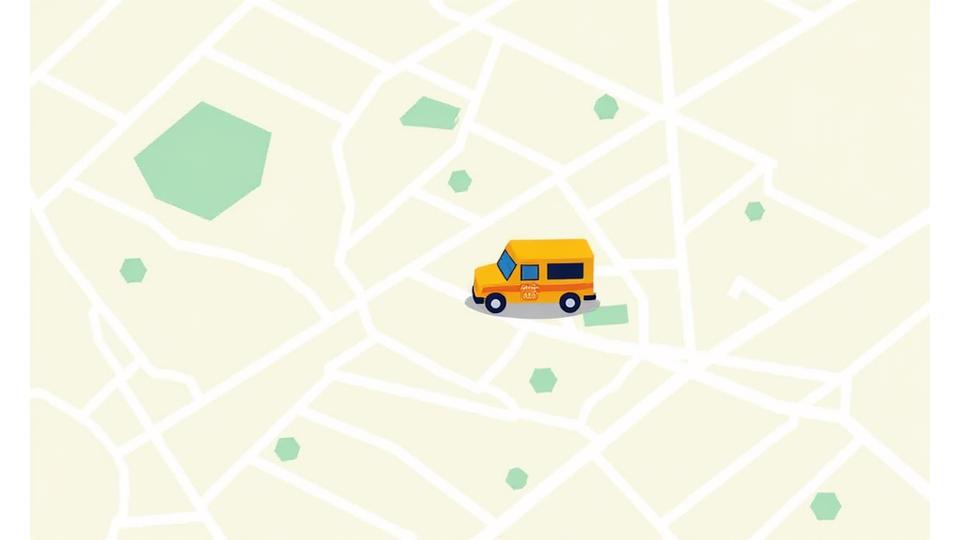 Stylized map of downtown Los Angeles with a food truck icon, indicating prime lunch locations.