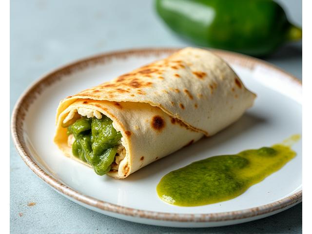 Pollo Verde burrito with green salsa chicken.