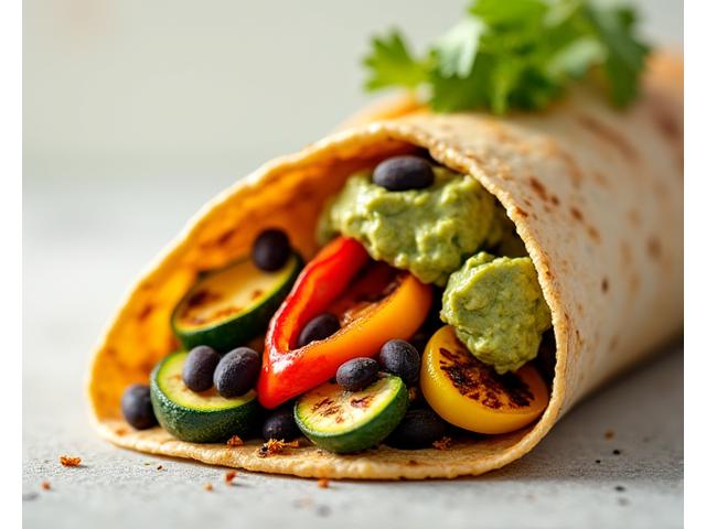 Veggie Deluxe burrito with grilled vegetables and guacamole.