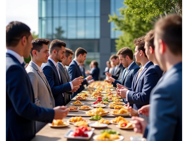 People networking with Little Pepe's tacos at a corporate event