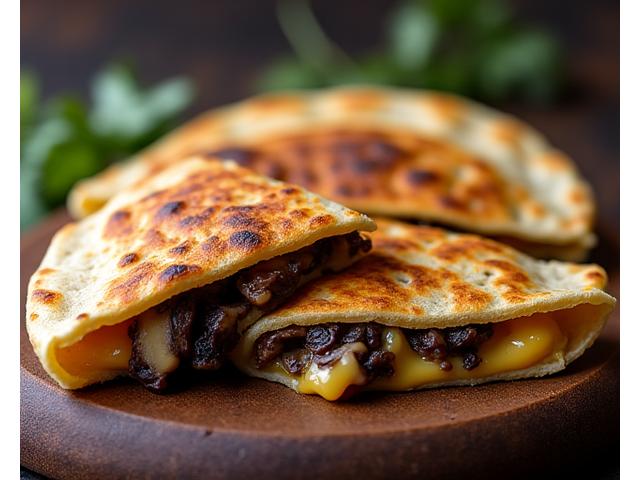 Mushroom quesadilla revealing sautéed mushrooms and cheese.
