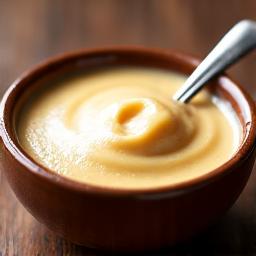 A small bowl of Mexican crema with a spoon.