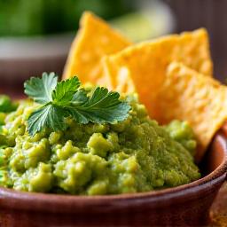 Freshly made guacamole with tortilla chips.