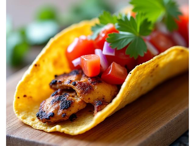 Close-up of a Pollo Asado Taco