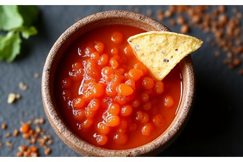 Bowl of fiery orange habanero salsa