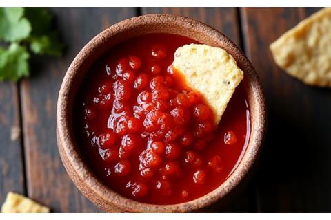 Bowl of rich red salsa roja