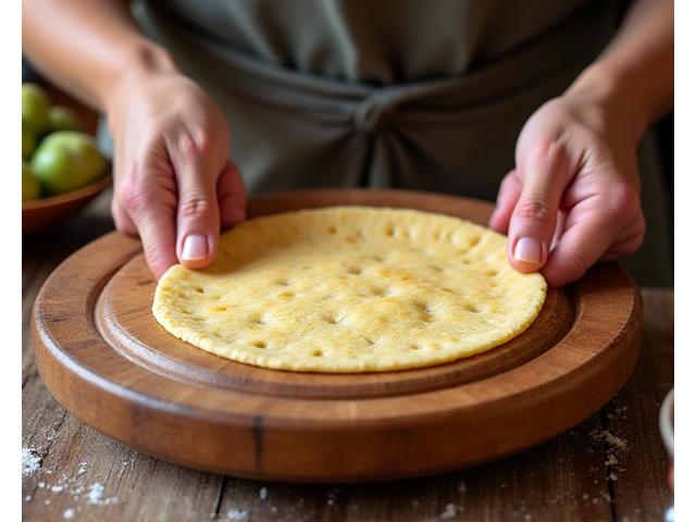 Hands pressing fresh masa into a corn tortilla