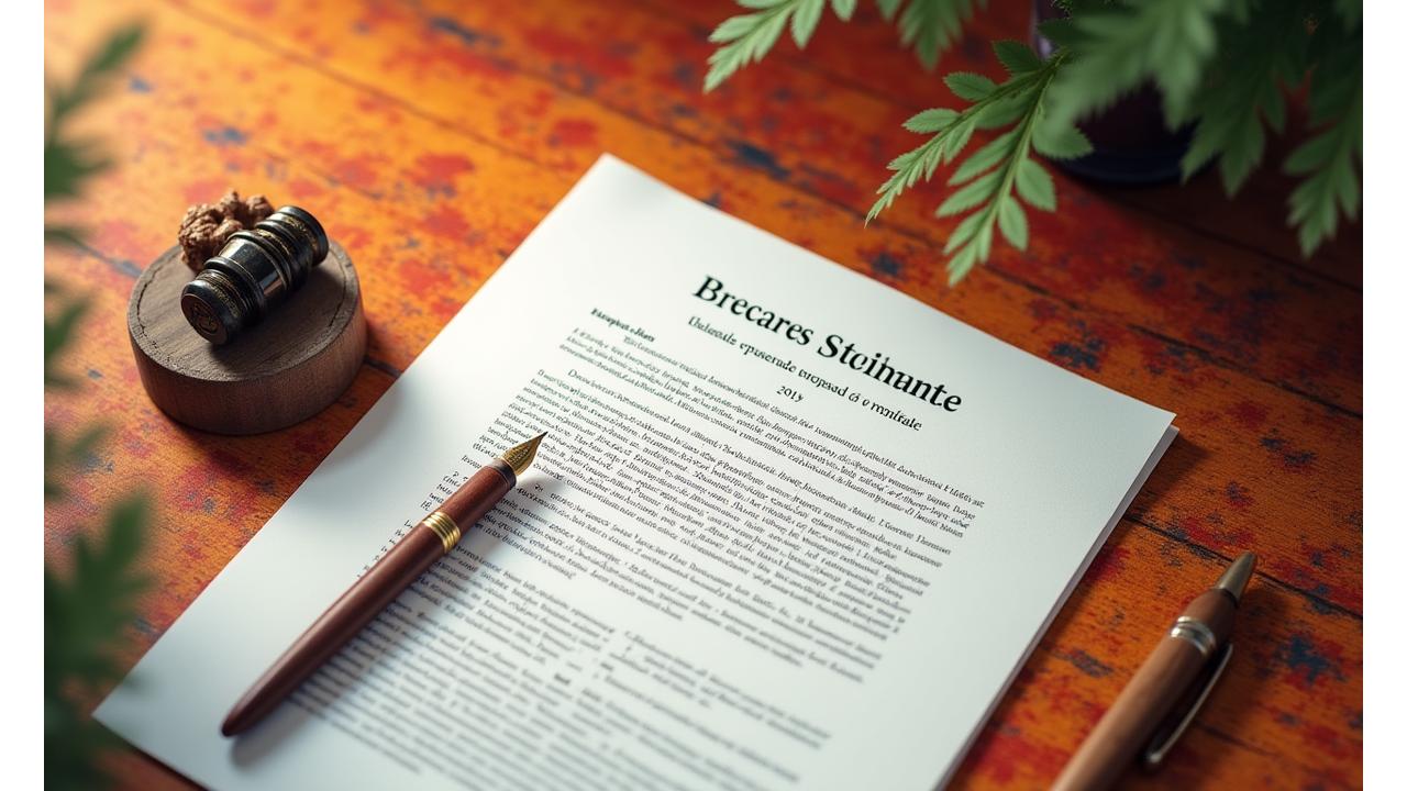 Open legal document with a pen, surrounded by a vibrant, slightly blurred background of traditional Mexican patterns, symbolizing clarity and trust in Little Pepe's policies.